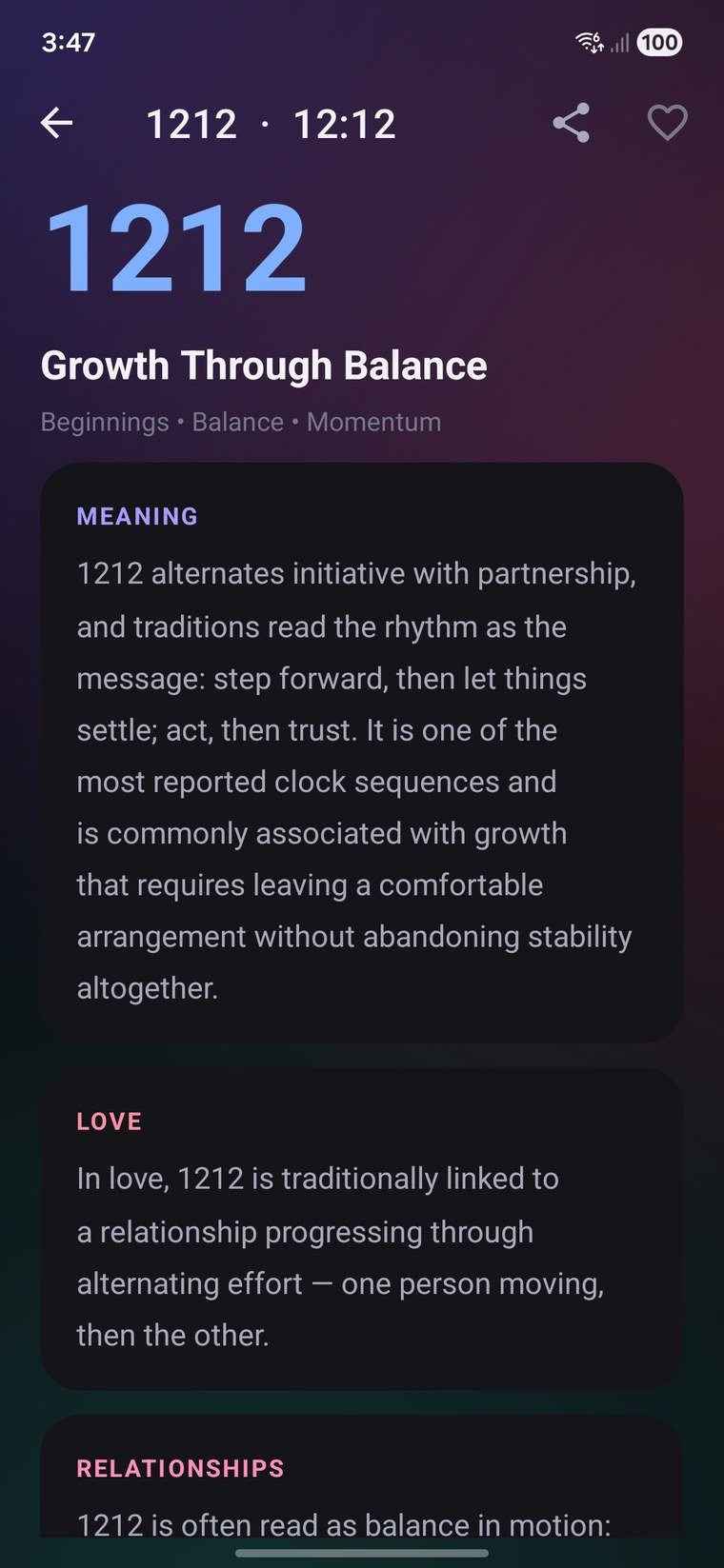 Light or dark, your choice. Screenshot of the Angel Numbers app