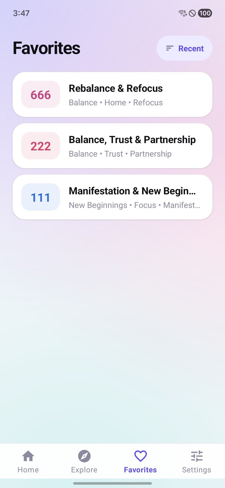 Save the ones you care about. Screenshot of the Angel Numbers app