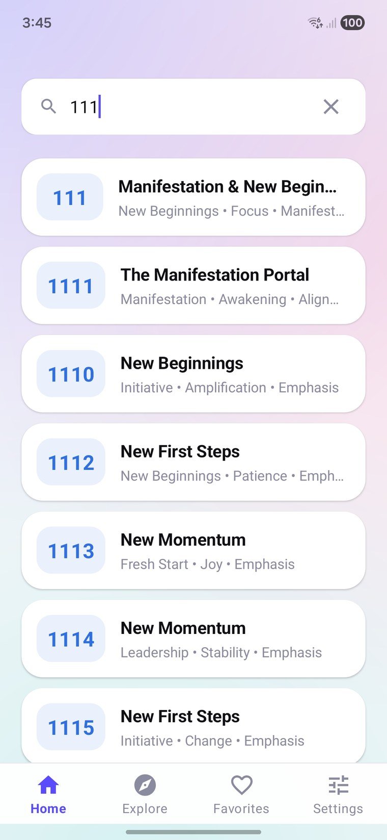 Search however you like. Screenshot of the Angel Numbers app